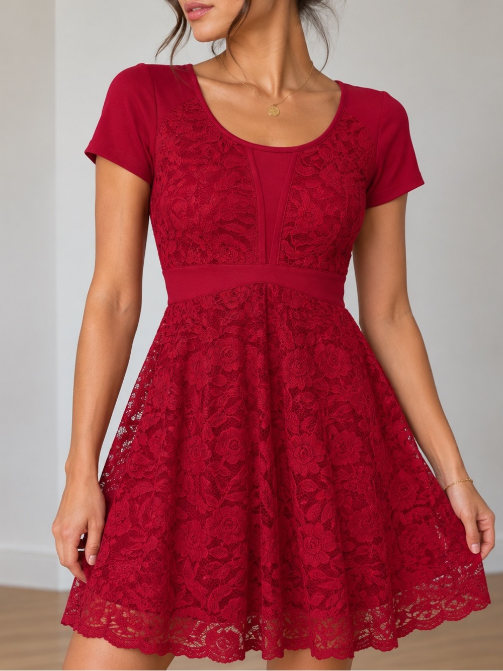 ✨ Champagne by Le Grenier Red Lace Fit & Flare Dress XS NWT